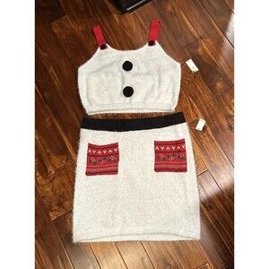 Women’s Christmas Outfit XL Tank Top and L Skirt Set Soft Fuzzy No Boundaries